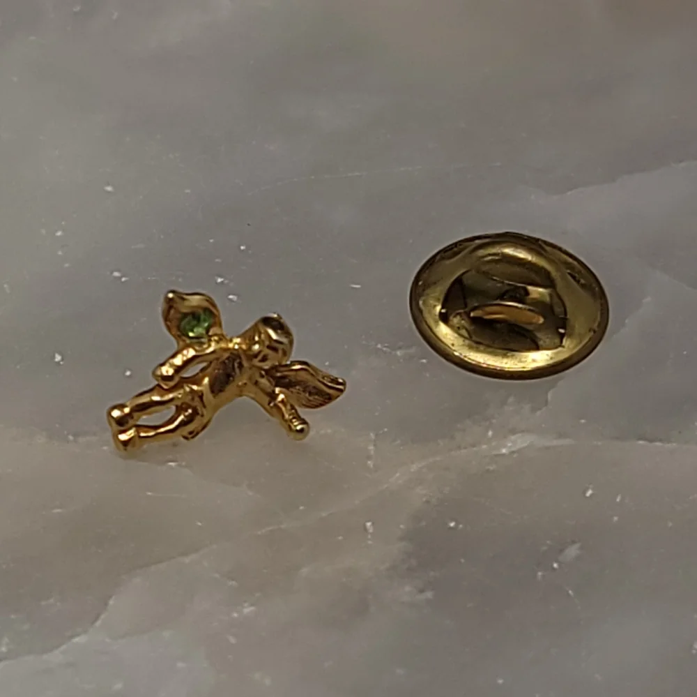 Vintage Angel on My Shoulder Pin August Birth Stone Peridot Guardian Angel